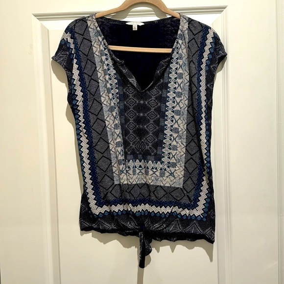 Lucky Brand Tops - Lucky Brand Blue Boho Tie Front Blouse - Size Medium- Excellent Condition